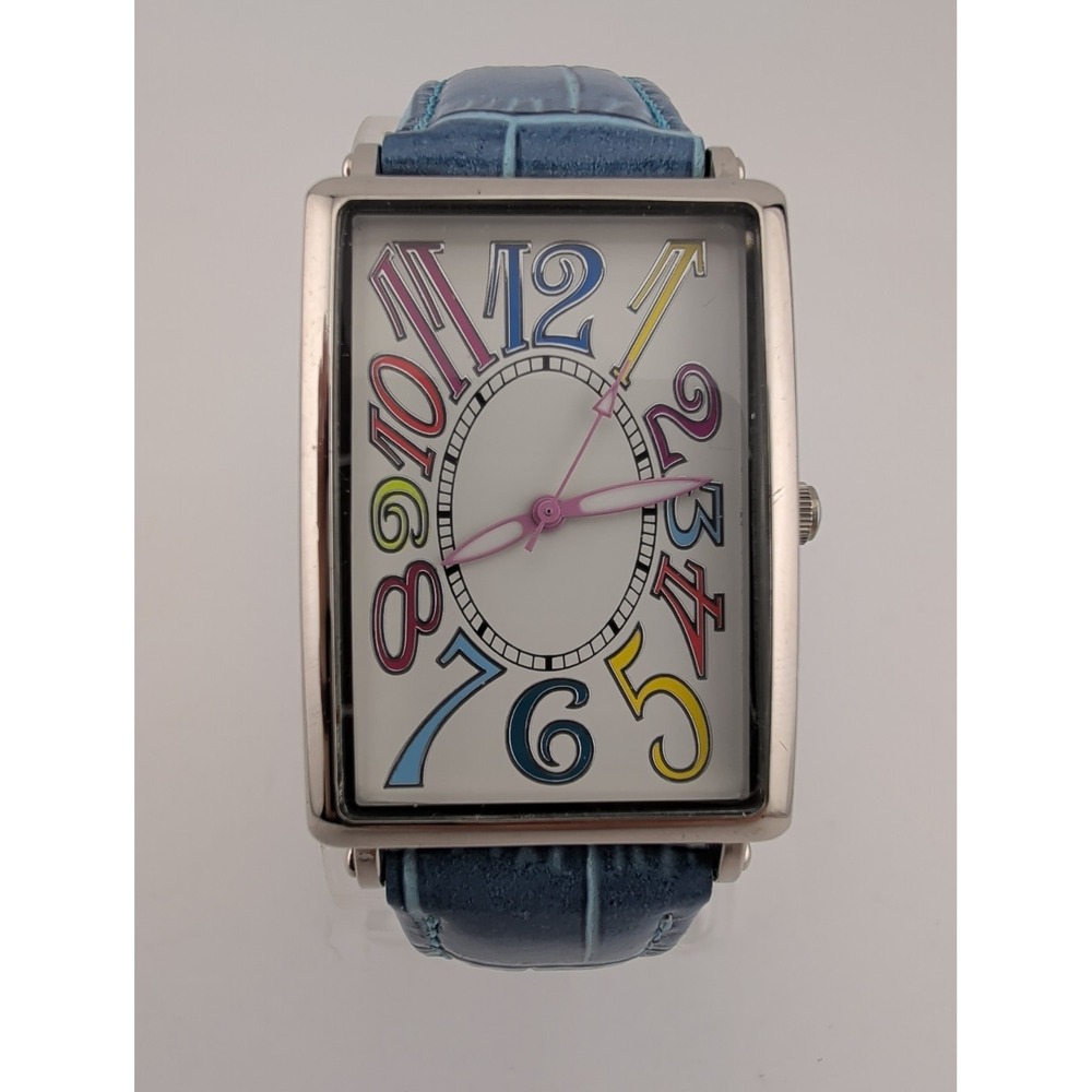 Avon Fun Time Strap Women's Watch 28mm Silver Case Blue Leather Band New Battery